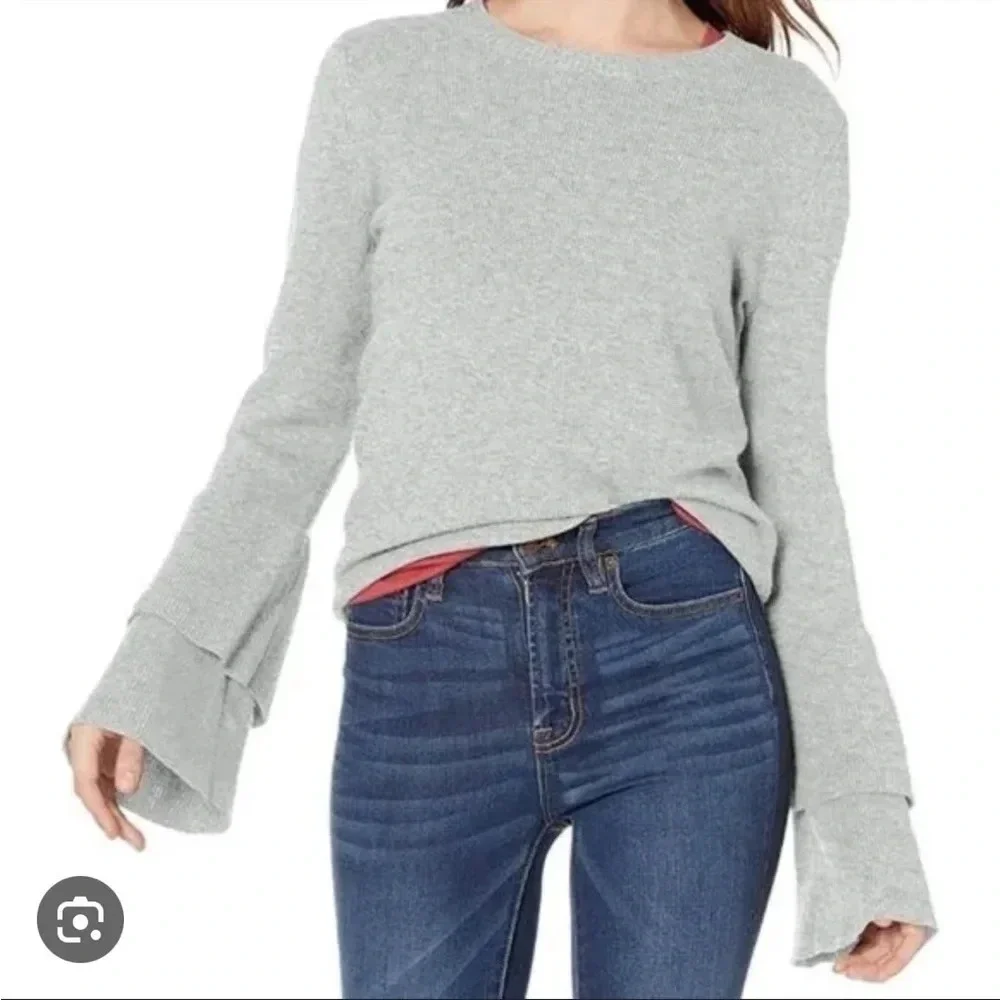 J.CREW GRAY WOOL BLEND BELL SLEEVE SWEATER